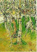 Carl Larsson ulf en naken pojke mellan bjorkstammar-ulf badar pa bullerholmen painting